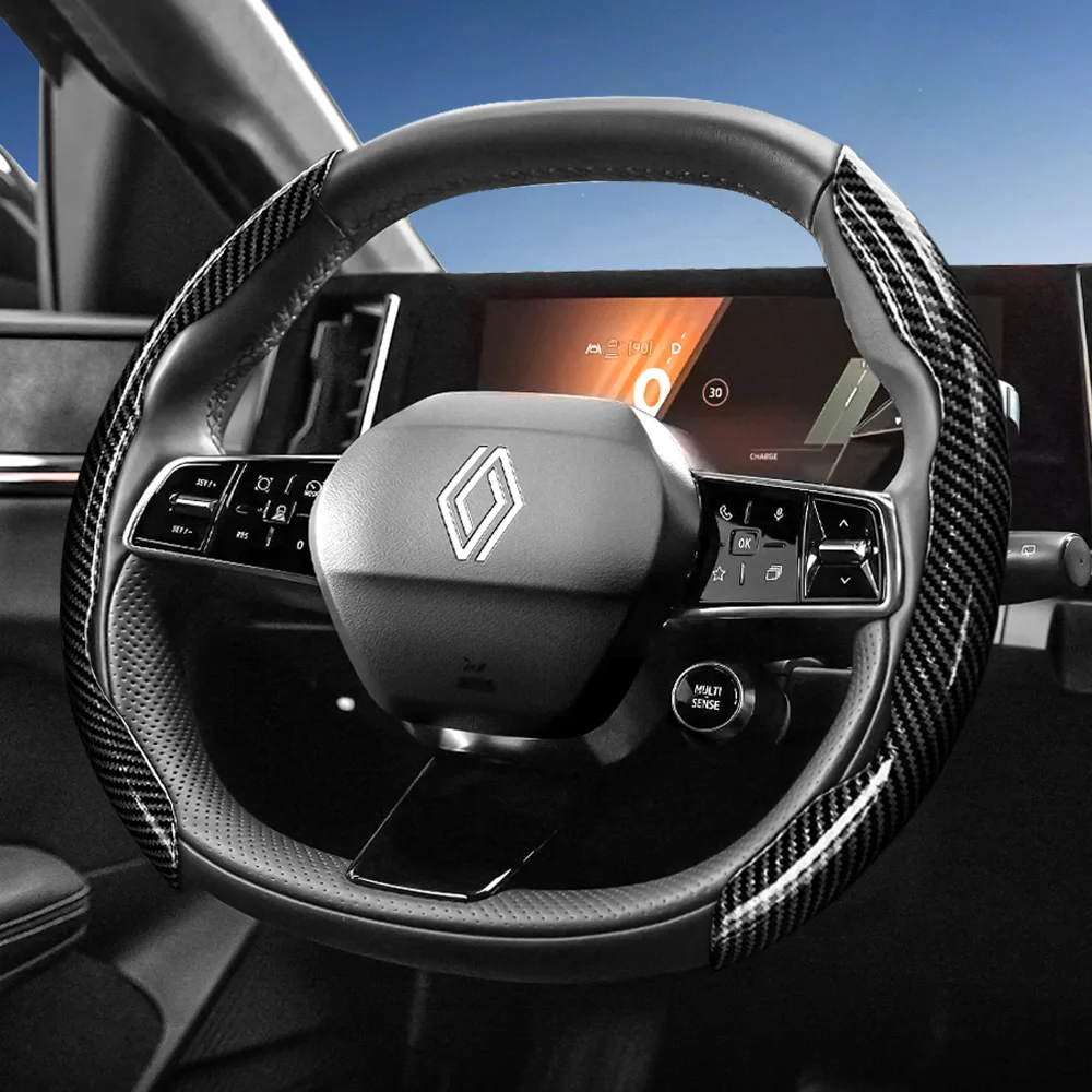 Funda para Volante con Textura de Fibra de Carbono, Compatible con Renault, Diseño Segmentado de Liberación Rápida, para Sandero, Clio, Duster, Captur, Master, Kwid, Trafic, Austral, Arkana, Megane, Kangoo Express, Megane-E, Kardian