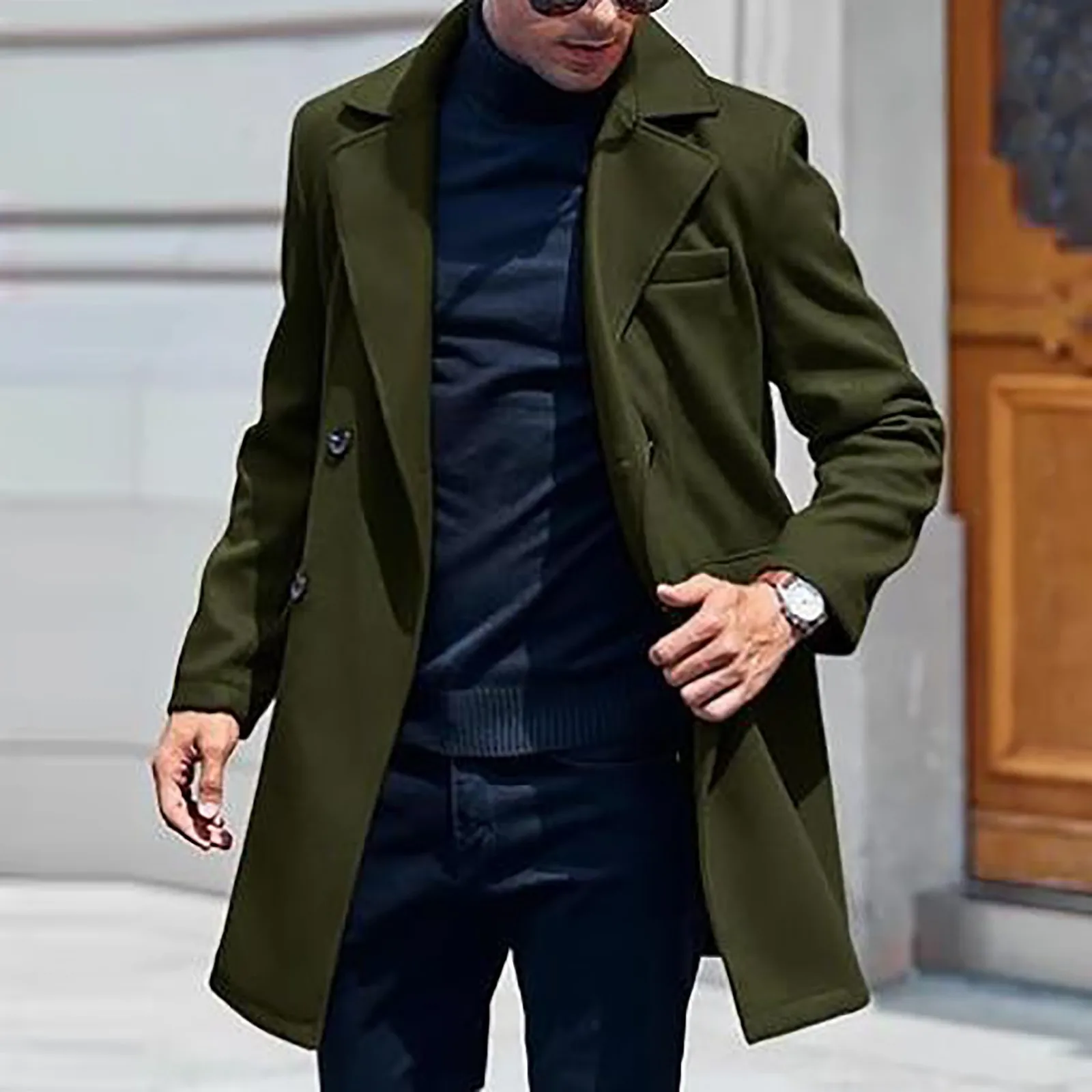 Men Trench Coat Plus Size Coat Men Casual Jacket Medium Length Double Breasted Lightweight Business Casual Jackets For Men