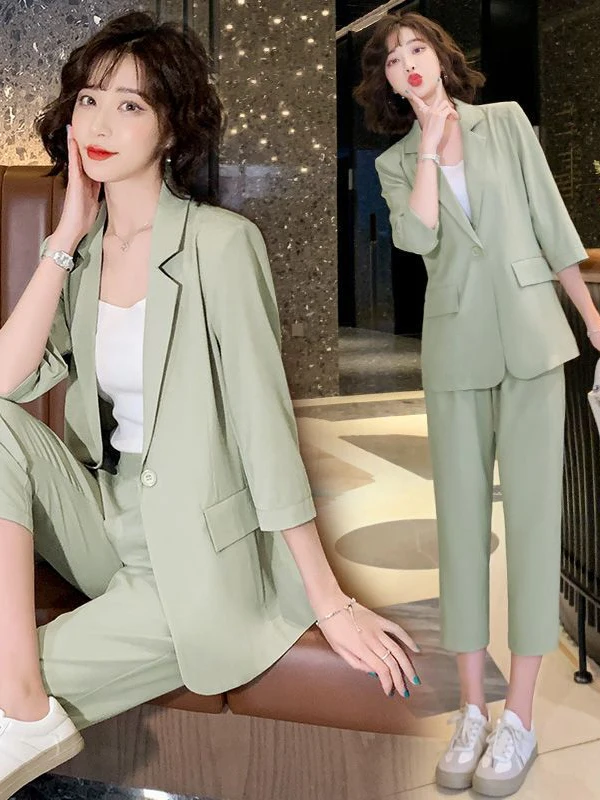 

Elegant Fashionable Women's Suit Set Casual Slimming Two-Piece Ensemble Spring Summer New Style Age-Defying Polyester Fiber