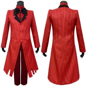 Hazbin Cosplay Steel Fantasy, Red Coat, áo sơ mi, quần, găng tay, cà vạt, đồng phục đầy đủ, khách sạn, quỷ radio, Halloween 12 Demon phụ nữ giả tưởng bán hàng chính - №11