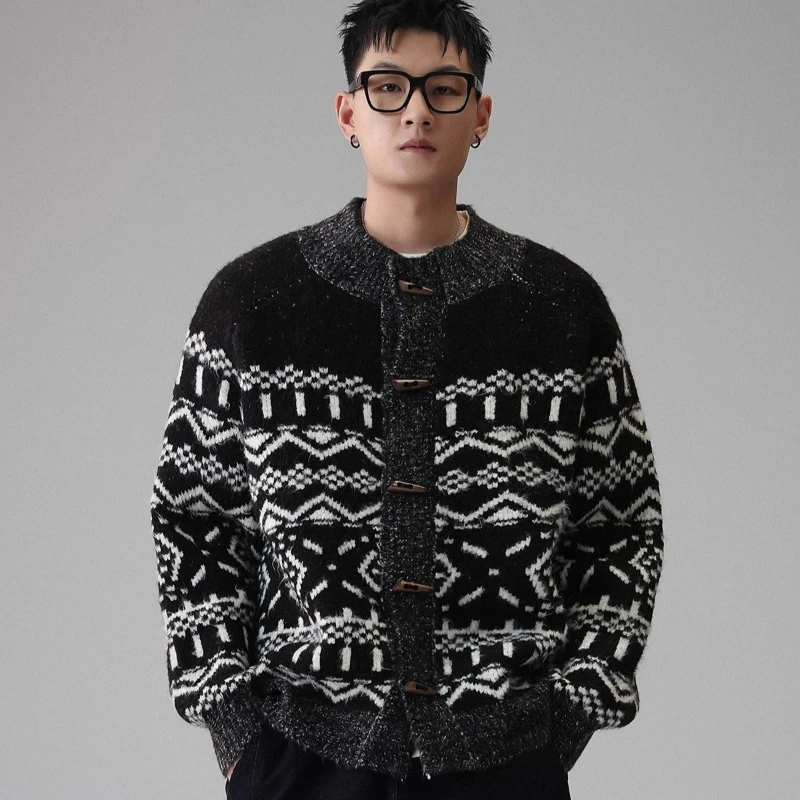 Men's Vintage Loose Slim Fit Cardigan Sweater Winter Knitwear Outerwear Top Casual All-match Sweater Jacket