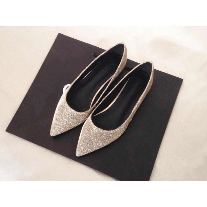 Wedding Shoes Pointy Flat Dress Bridesmaid Large Size 41 42 43 44 Gold Silver Sequin Women Flats