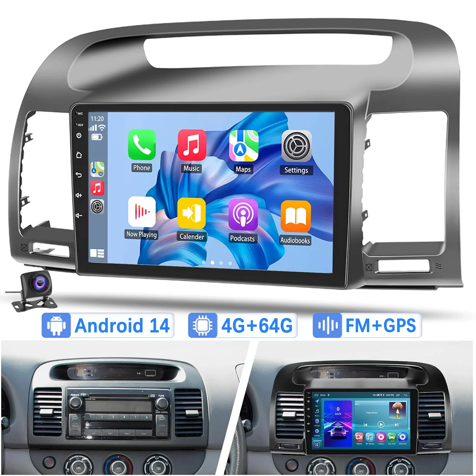 

9" Android 14 Car Radio For Toyota Camry 2000-2006 Multimedia Video Player Navigation GPS stereo WIFI Carplay Head Unit