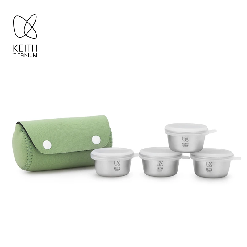KEITH 4-teilige versiegelte Medizinflasche aus reinem Titan, tragbare wasserdichte Fachbox mit Aufbewahrungstasche für Zuhause, Outdoor, Reisen