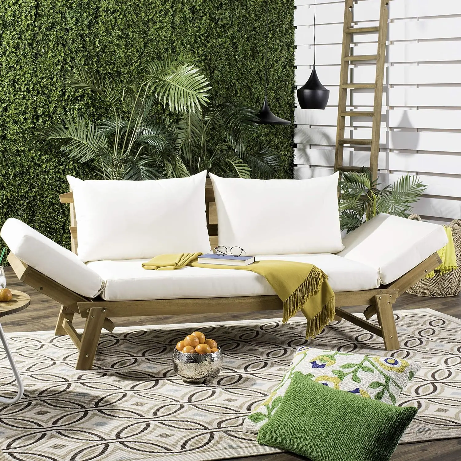 PAT6745B Outdoor Collection Tandra Teak Modern Contemporary Daybed Day Bed, Natural/Beige