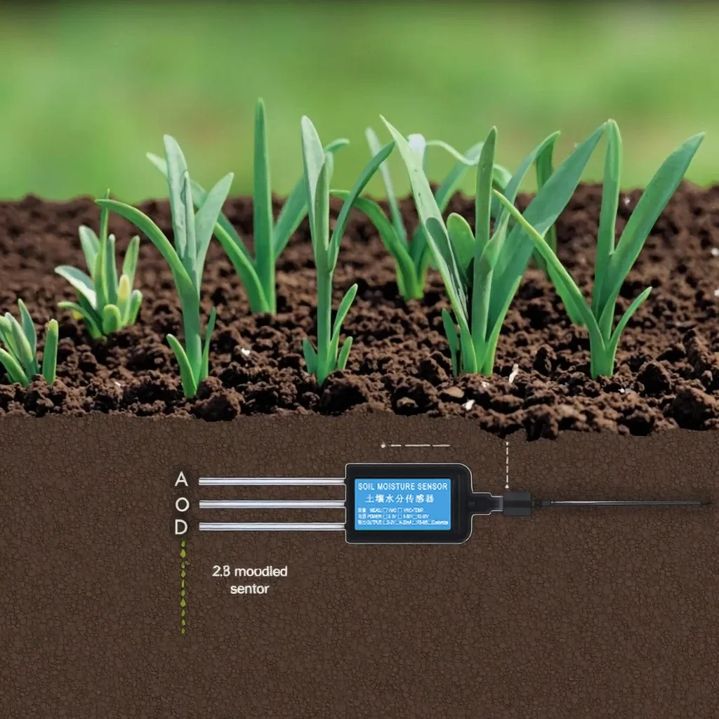 

Temperature, humidity and humidity conductivity sensor RS485 0.7W for greenhouse + irrigation soil monitoring and measurement
