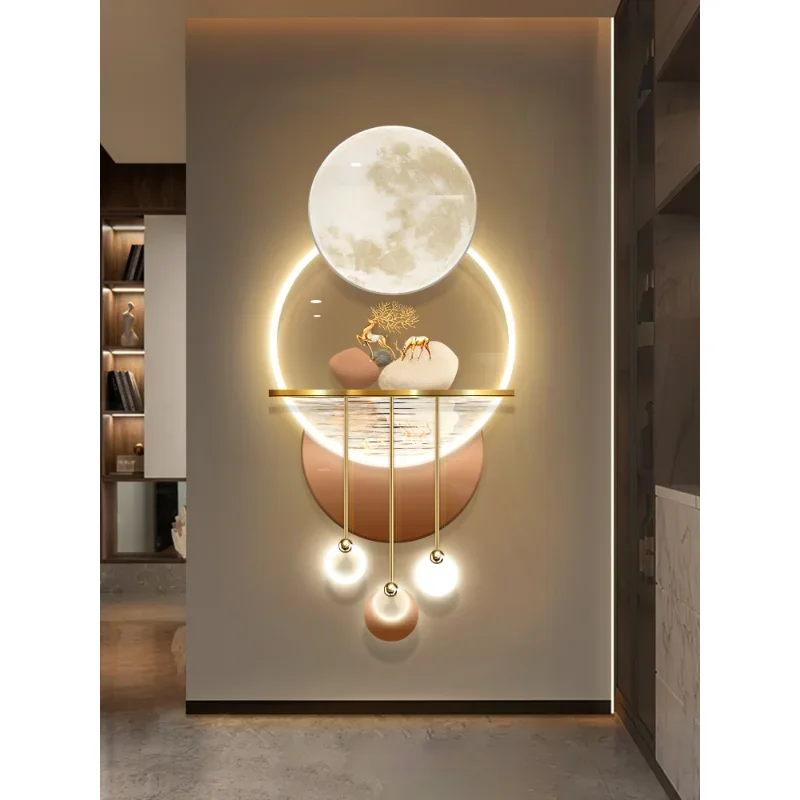 Decorative painting at the entrance, vertical plate with LED light wall painting, illuminated light painting, corridor staircas