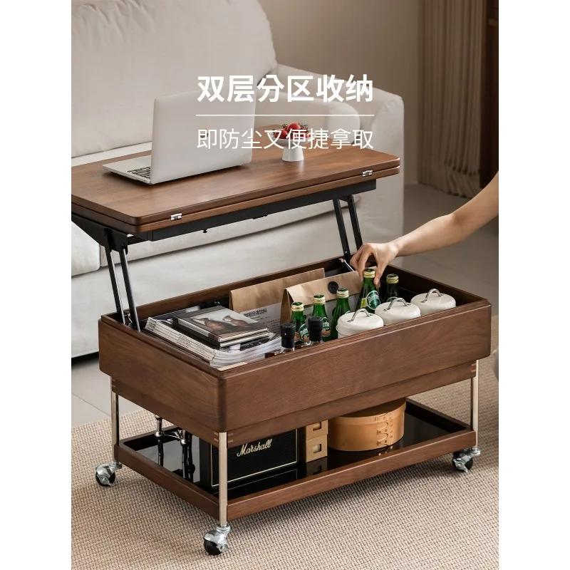 Continue to write furniture black walnut lifting coffee table,household living room small apartment cart balcony