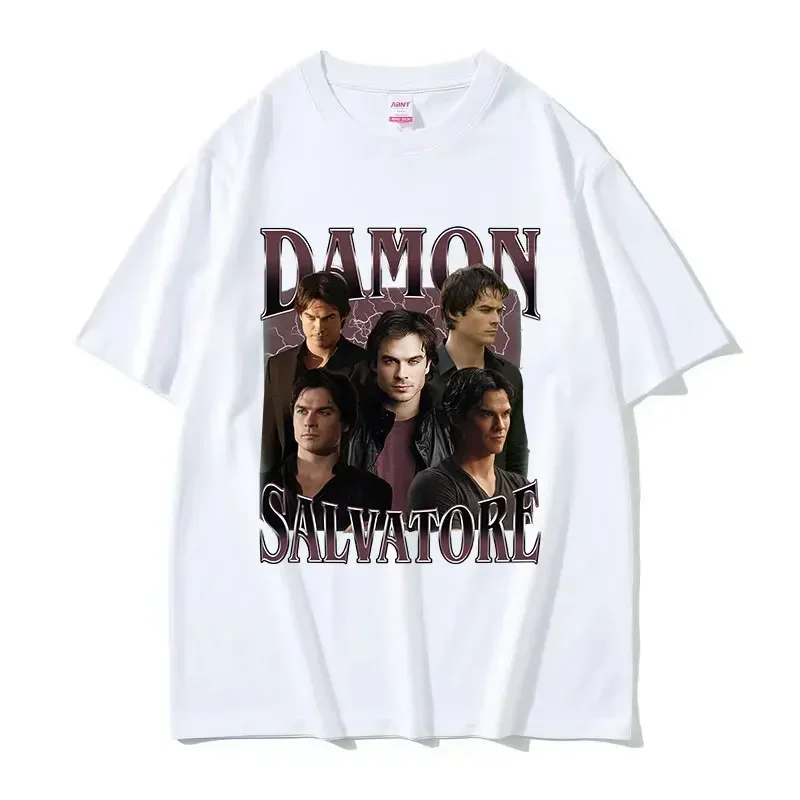 Damon Salvatore Print Graphic T Shirts Men's Vintage High Quality Fashion T-shirt Casual  Cotton Oversized TShirt Streetwear