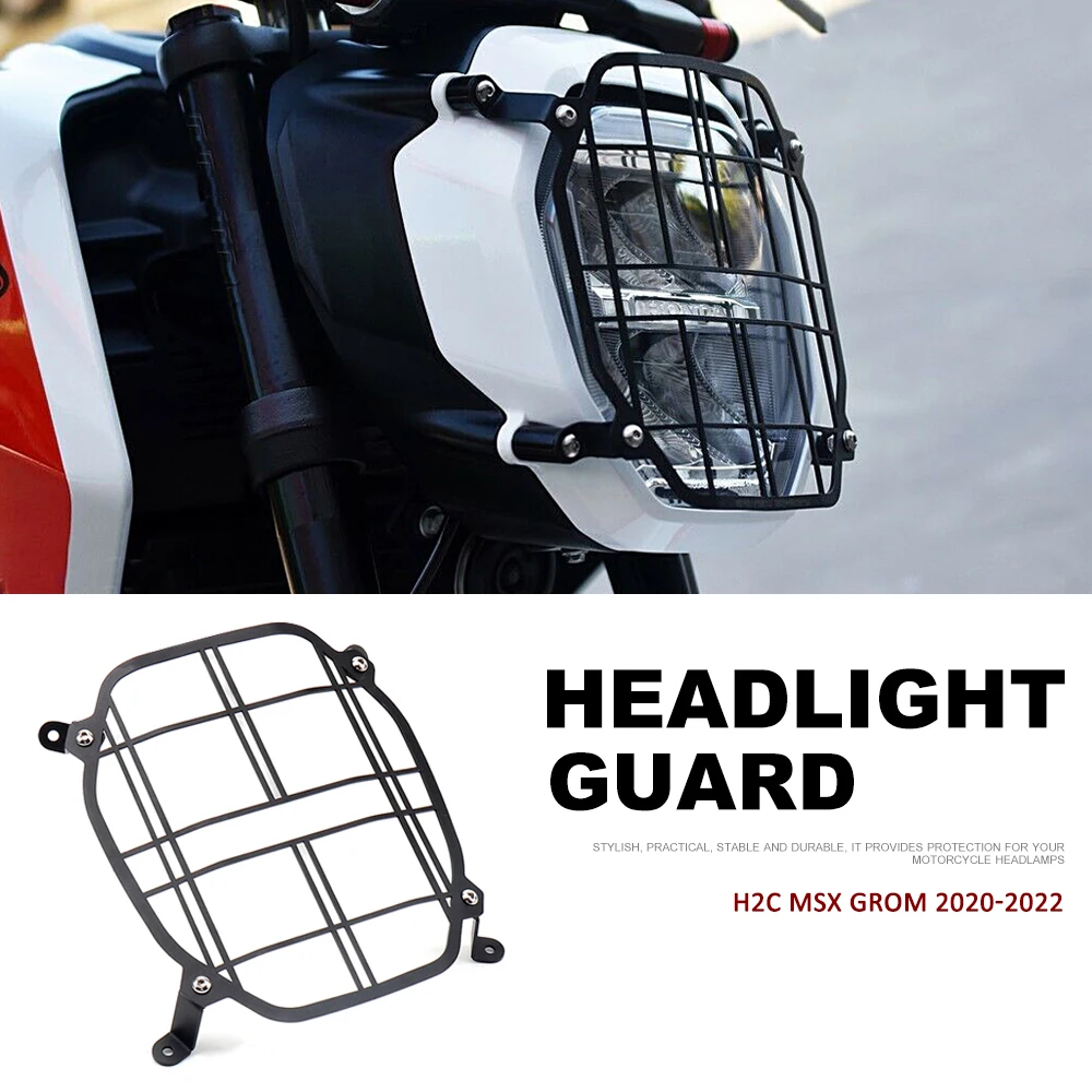 

Motorcycle New Headlight Headlamp Grill Guard Cover Protector H2C Msx Grom Black Metal For HONDA H2C MSX GROM 2020 2021 2022