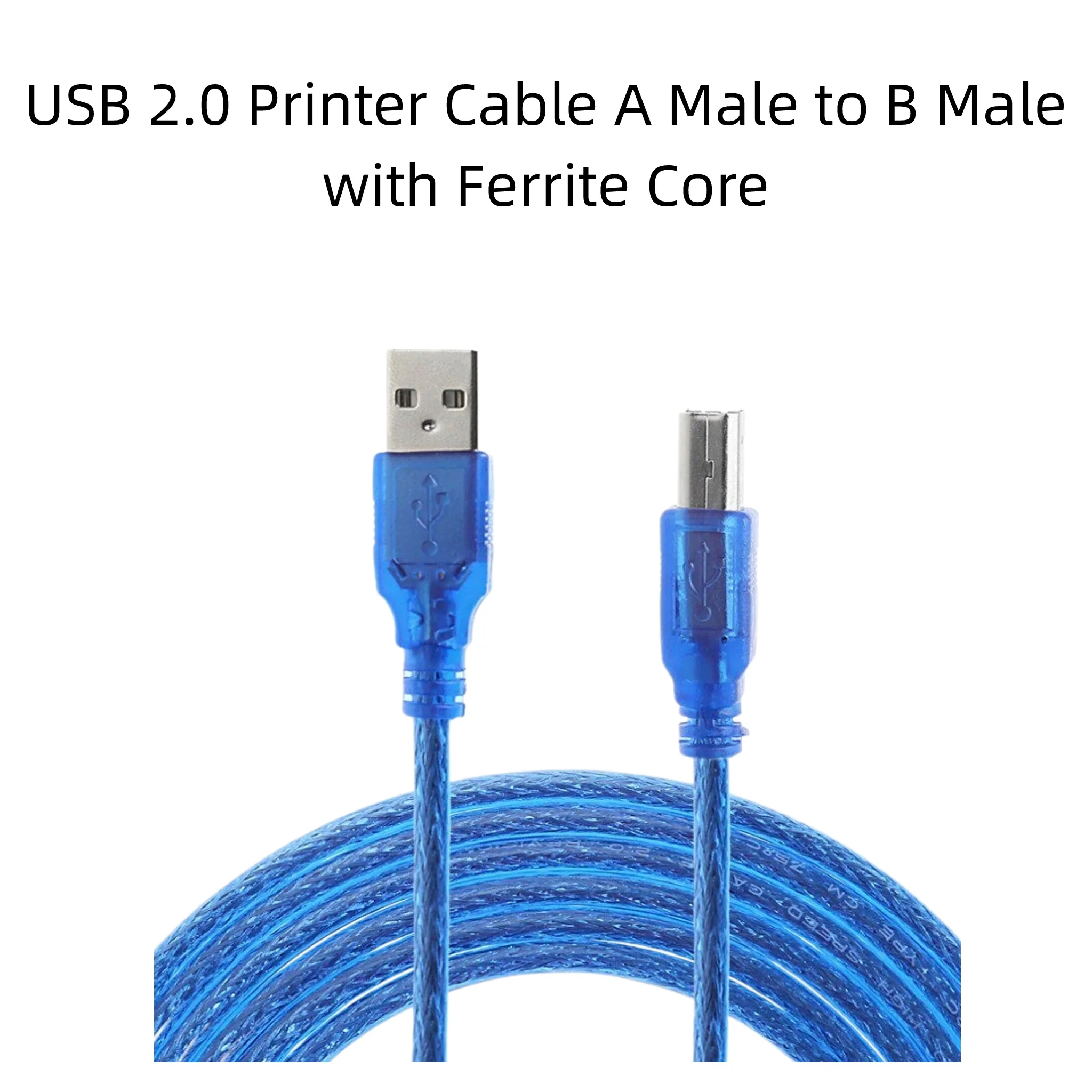 USB 2.0 Printer Cable A Male to B Male High Speed Shielded Cord with Ferrite Core for Printer Scanner Copier, 0.3M-10M Optional