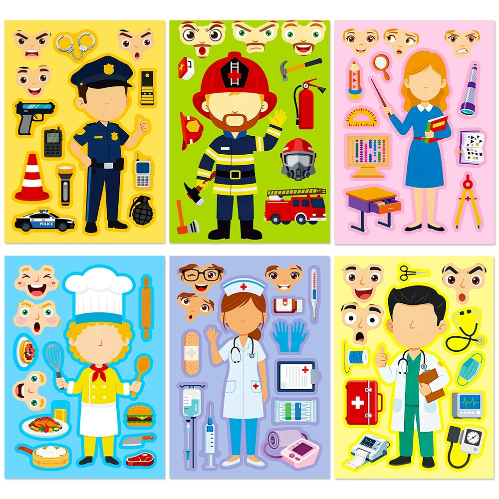 6/12Sheets Funny Dress Up Puzzle Stickers Games Make a Face Assemble Jigsaw Education Toy Decoration Craft Sticker Party Favor