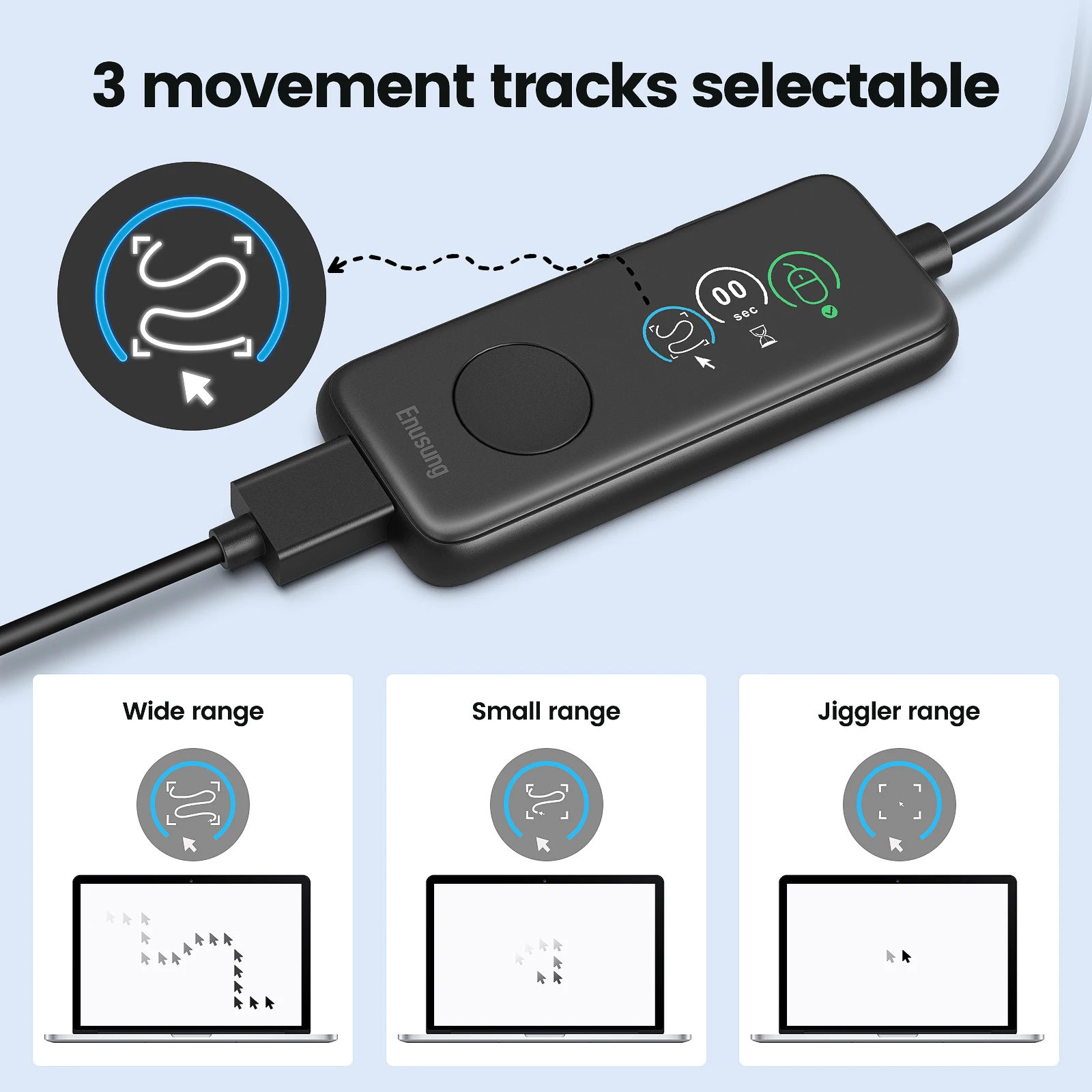 Ratón Jiggler 100% totalmente automático, ratón USB totalmente indetectable con pantalla HD, cuenta atrás ajustable y 3 Tr