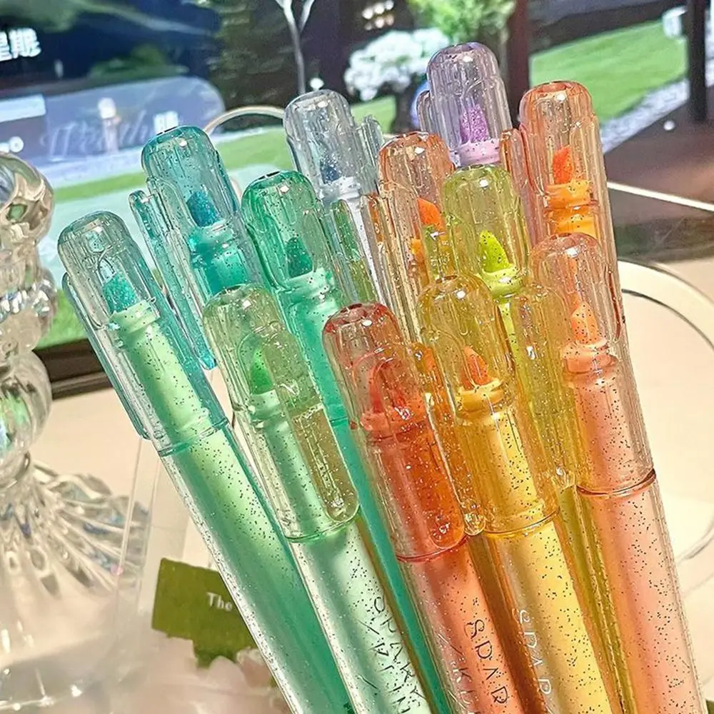 

4PCS/Set Shimmery Glitter Highlighter Quick Drying Double Head Fluorescent Pen Mark Key Points Color Marker Pen School Office