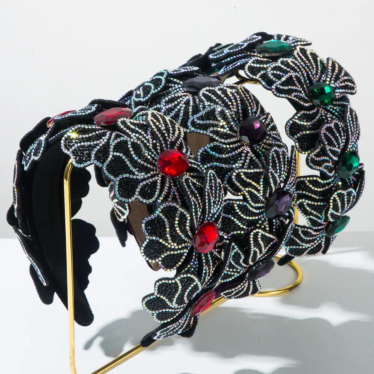 Light luxury wide edge multi-layer flower Internet celebrity headband luxury super flash rhinestone flower headband high-end tem