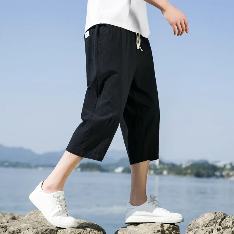 Summer Casual Linen Short Pants New Cotton Straight Mens Lightweight Shorts Large Solid Color Gym Fifth Beach Short Pants