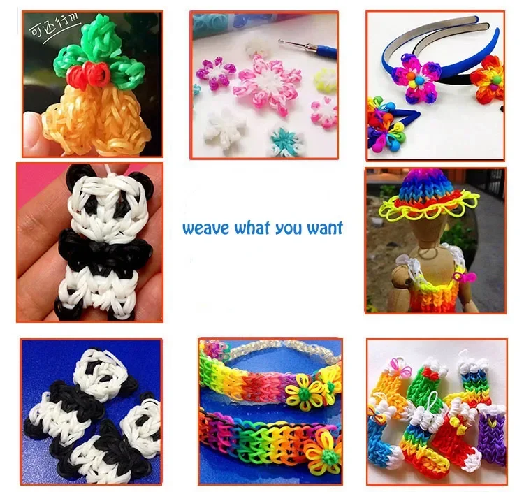 Rainbow Color Rubber Band Set Craft Toy Elastic Bracelet Set Weaving Machine Ribbon Knitted Figures Charms Toy