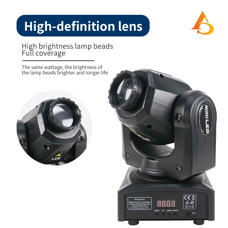 

Stage lights 30w Moving Head, 8 Gobos, 8 colors, 30W, 512 DMX Mini Spotlights With Sound Activated For Wedding, DJ Party.