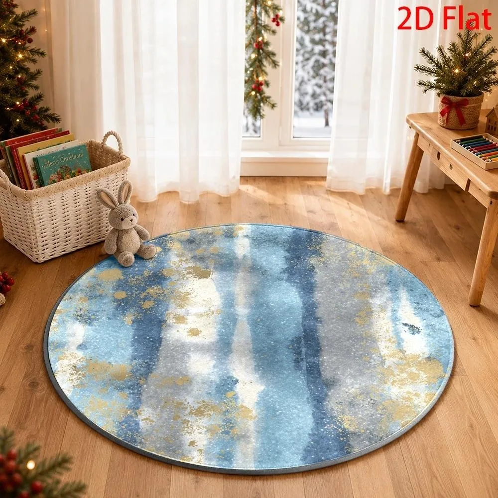 Minimalist Abstract Round Rug, Gradient Green Overlay Circle Printed Circular Floor Mat for Living Room Bedroom Home Decor