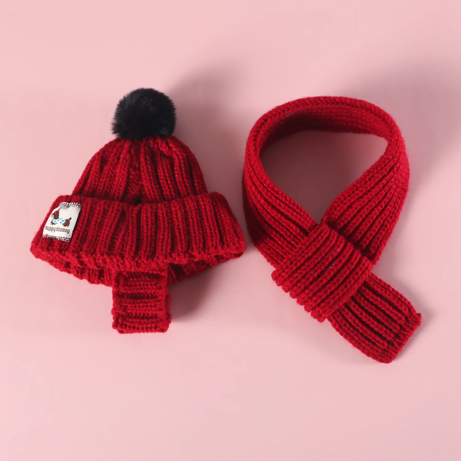 Ensemble bonnet et écharpe d'hiver pour animaux de compagnie - Bonnet coupe-vent en maille avec cache-oreilles pour chien et chat et écharpe assortie, accessoires chauds pour temps froid pour chiot_voghion.com