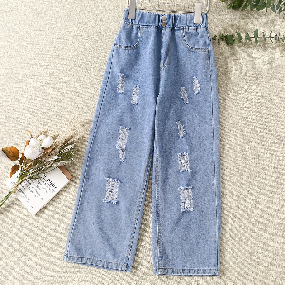 

Teenagers Kids Denim Pants for Girls Jeans Wide-legged Spring Autumn Young Children Clothes Baby Trousers 4 6 7 8 10 12 14 Years