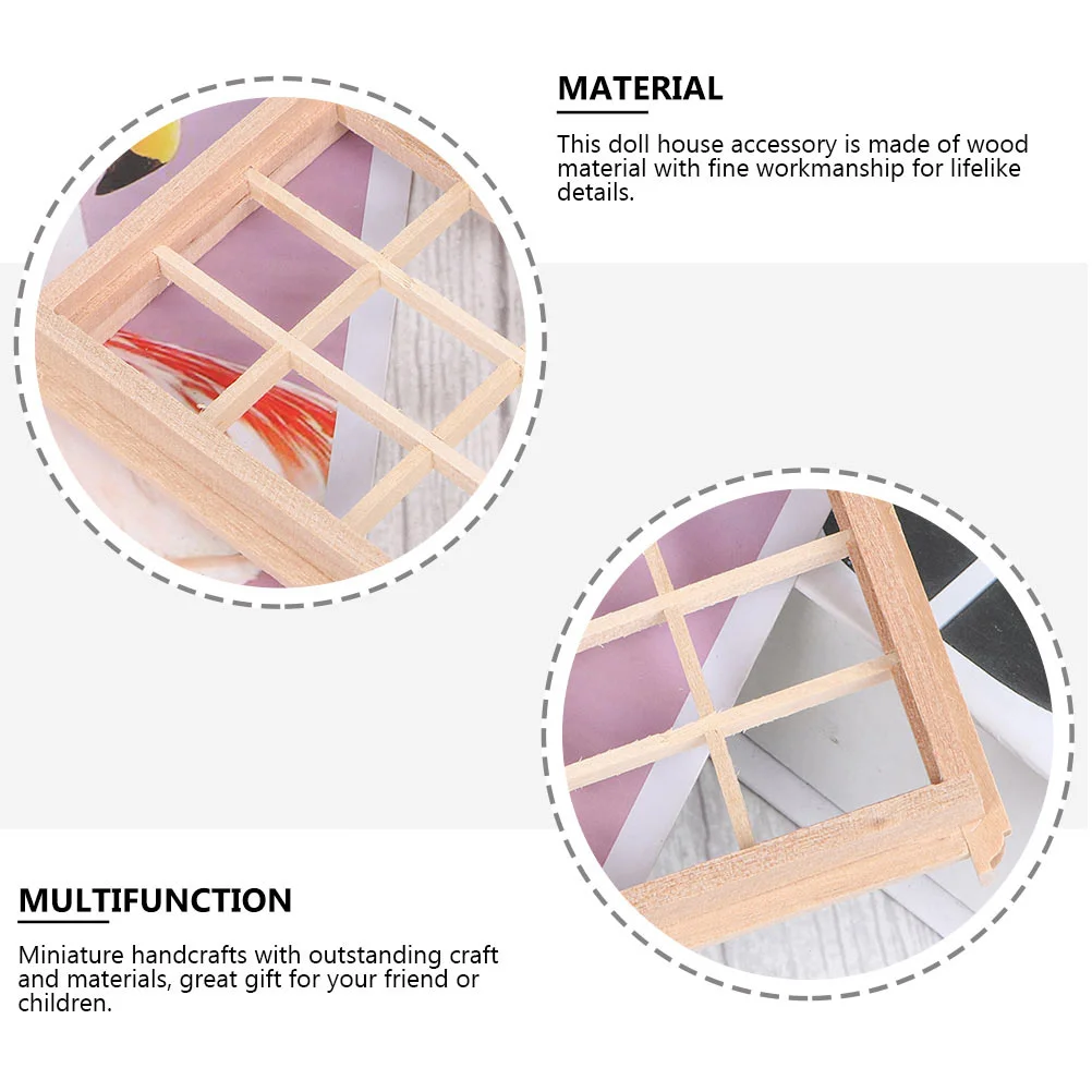 4-teiliges Fensterrahmen-Modell, Hauszubehör, Miniaturmöbel, ungefärbtes Holzspielzeug, vorgeben, Verzierung, Kind, Heimdekoration