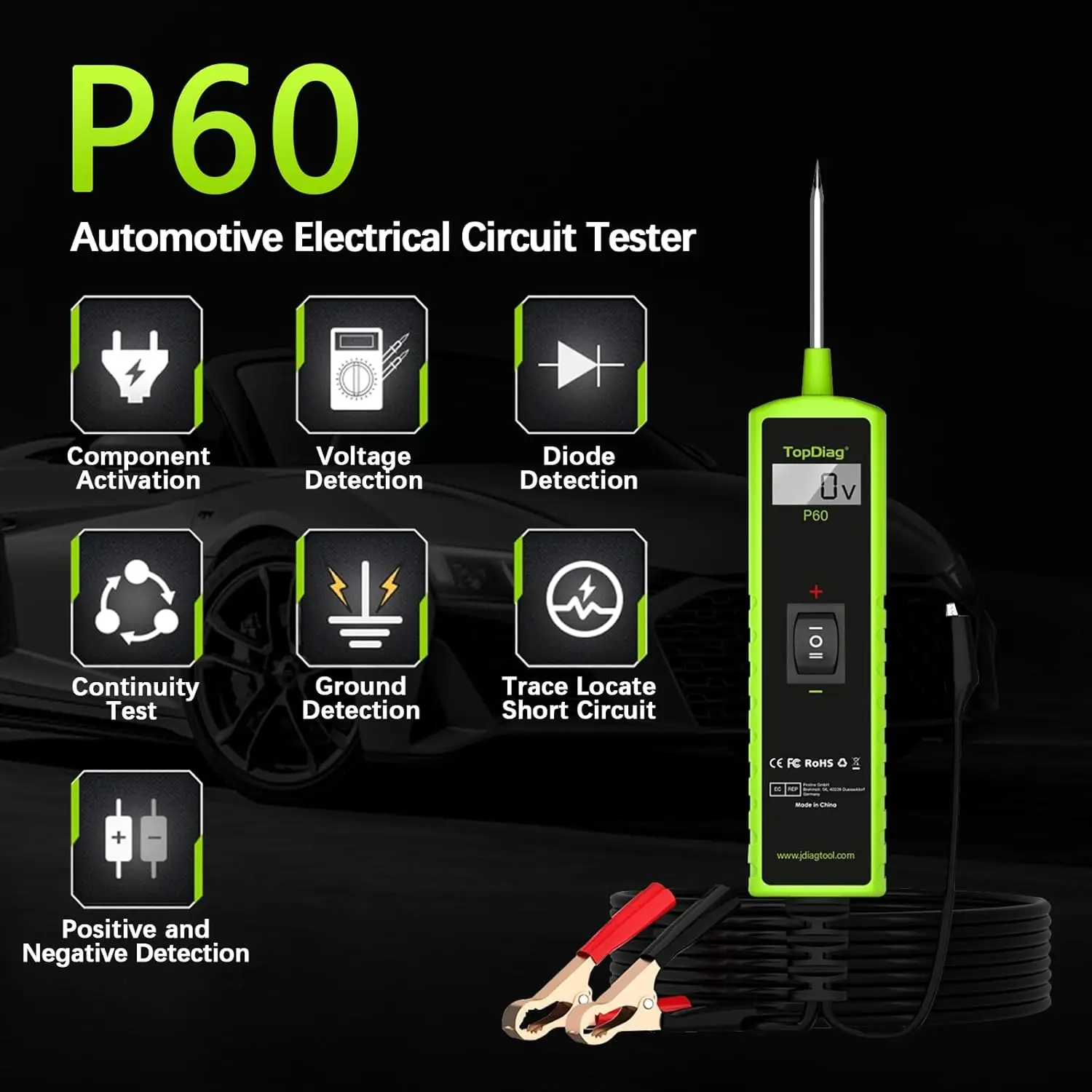 12v Test Light Automotive Circuit Tester P60 and Check Engine Code Reader T200