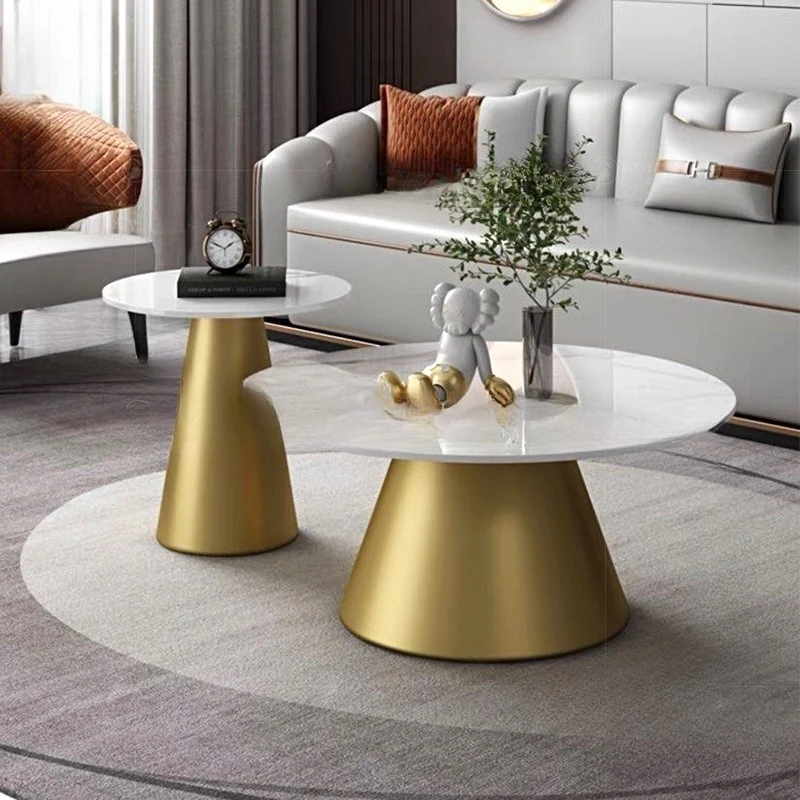 

Rock Slab Round Coffee Table High and Low Combination Living Room Household Small Apartment Small Tea