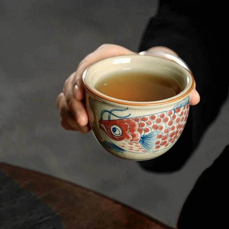 

Chinese Hand Painted Fish Antique Water Cups Ceramic Opening Beautiful Tea Cup