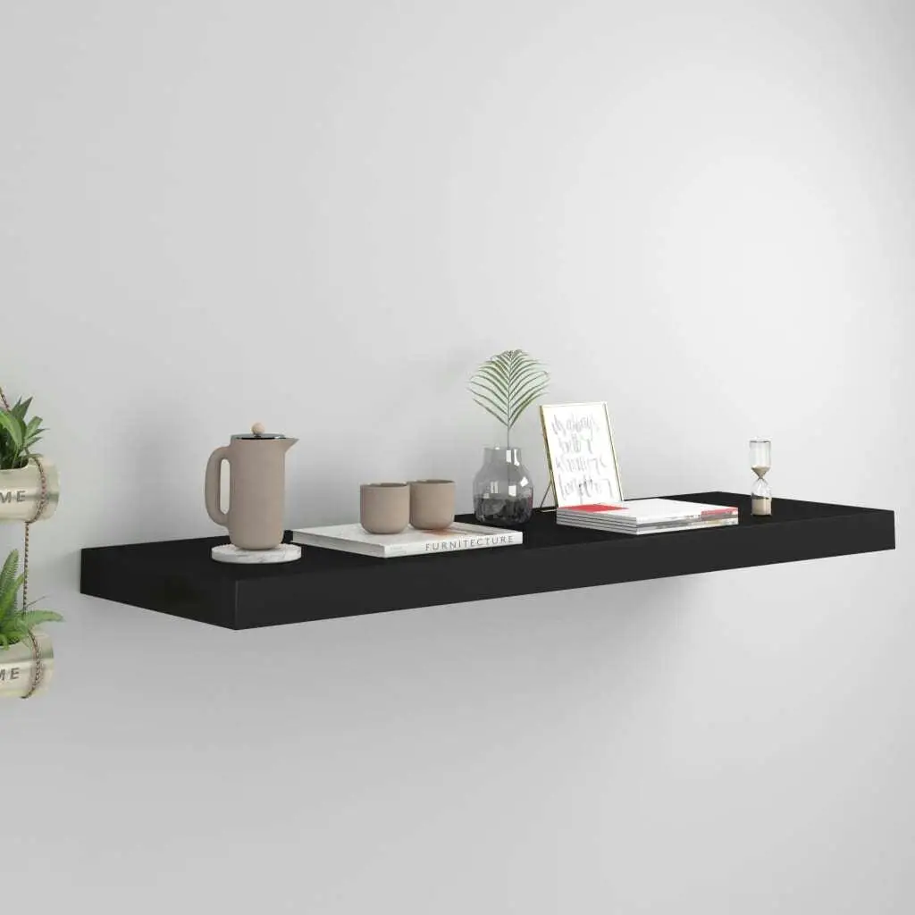 Black Floating Wall Shelf 80x23.5x3.8 cm MDF - Modern Home Decor Storage Solution