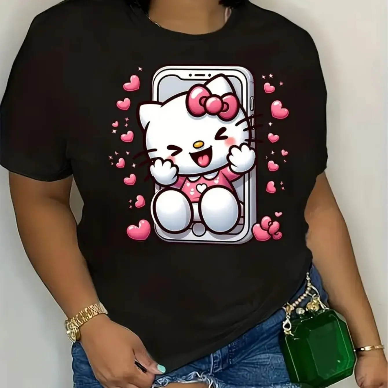 

Хлопковые мужские и женские футболки с графическим принтом «Hello Kitty», лето, осень-зима, роскошные брендовые спортивные футболки с короткими рукавами