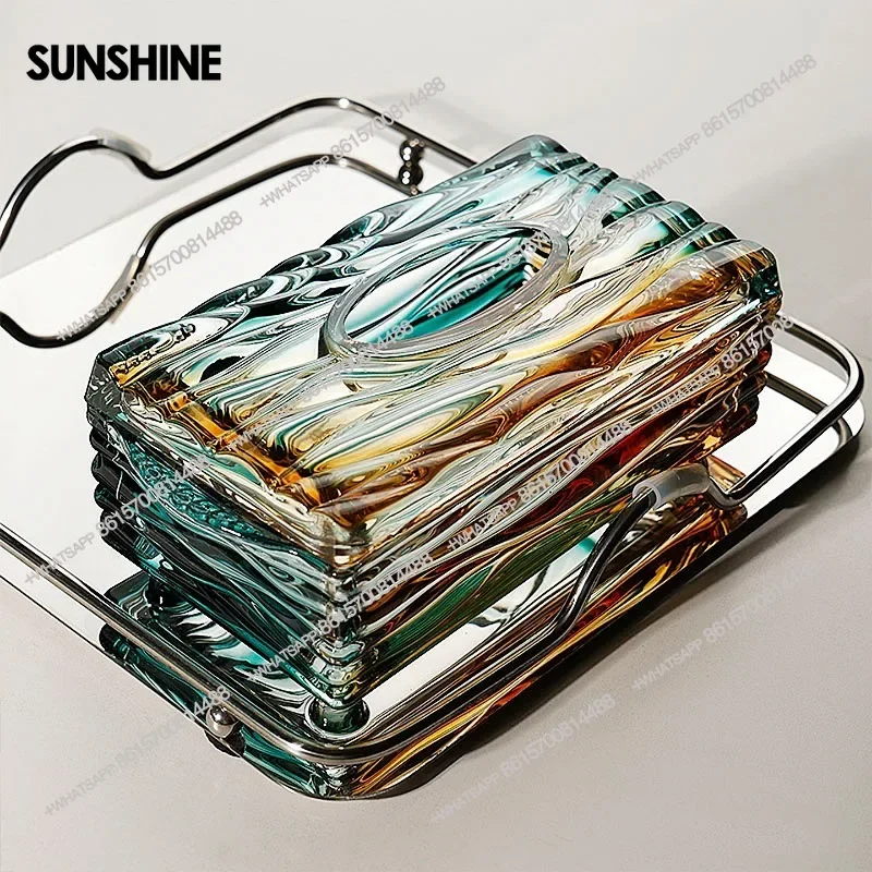 

Luxury Glass Tissue Boxes Living Room Desktop Storage Tissue Box Dining Room Napkin Case Modern Home Decoration AccessoriesX