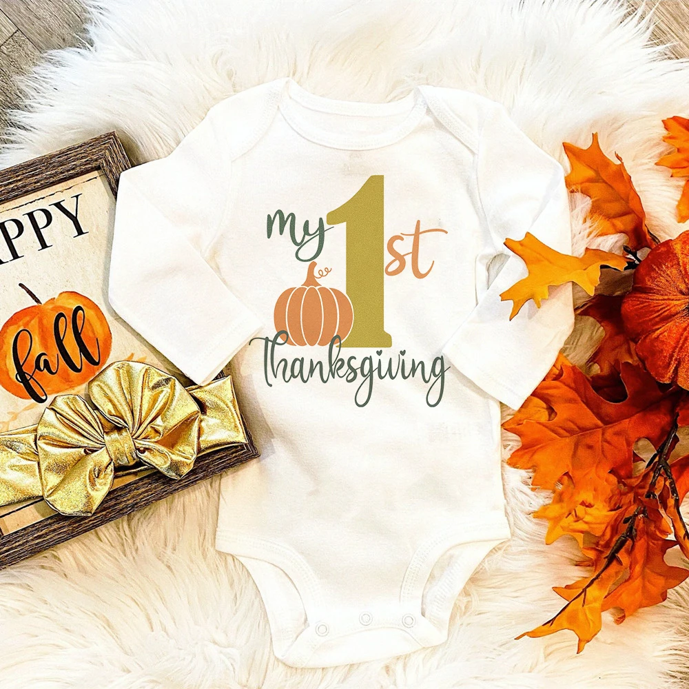 My 1st Thanksgiving Baby Bodysuit Pumpkin Printed Newborn Clothes Thanksgiving Party Infant Outfit Toddler Long Sleeve Romper