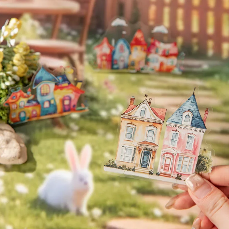 10pcs Classic Elegant Bottoming Decorative MaterialHouse PET Sticker Pack Funny House Series House Landscape Handbook