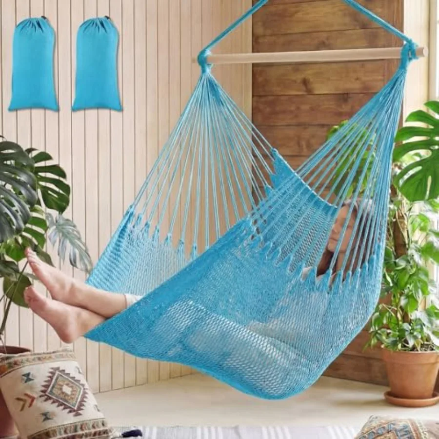 

2 Pcs Hanging Hammock Chair Boho Swing Chair Outdoor Indoor Comfy Soft Cotton Rope Weaving with 40 Inch Detachable Metal Bars f