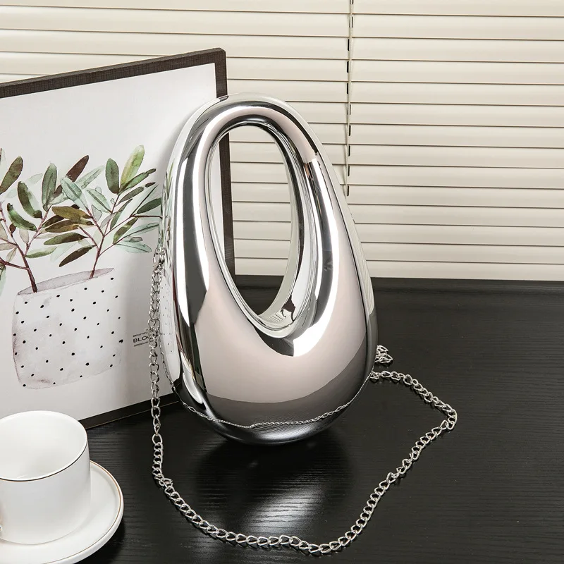 Cross-Border Hand-Held Candy-Colored Oval Hard-Shelled Egg Shape Single Shoulder Bag For Banquets Chain Bag Hand-Held Slant Cros