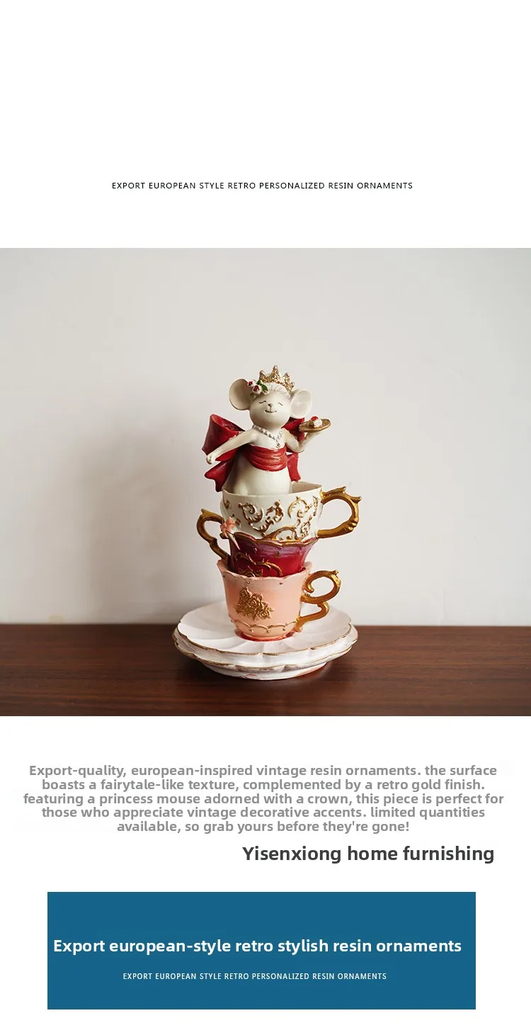 Retro fairy tales, export European teacup mouse queen resin ornaments, collection decoration