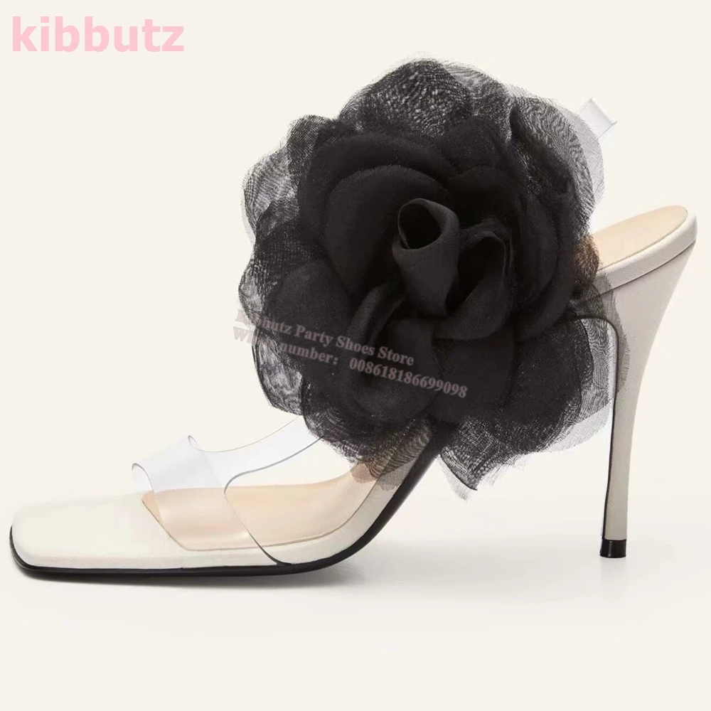 Sandales à fleurs en PVC pour femmes, talon fin, sangle de rinçage, document mixte, mode, à enfiler, robe de soirée élégante et sexy, chaussures concises, nouveau