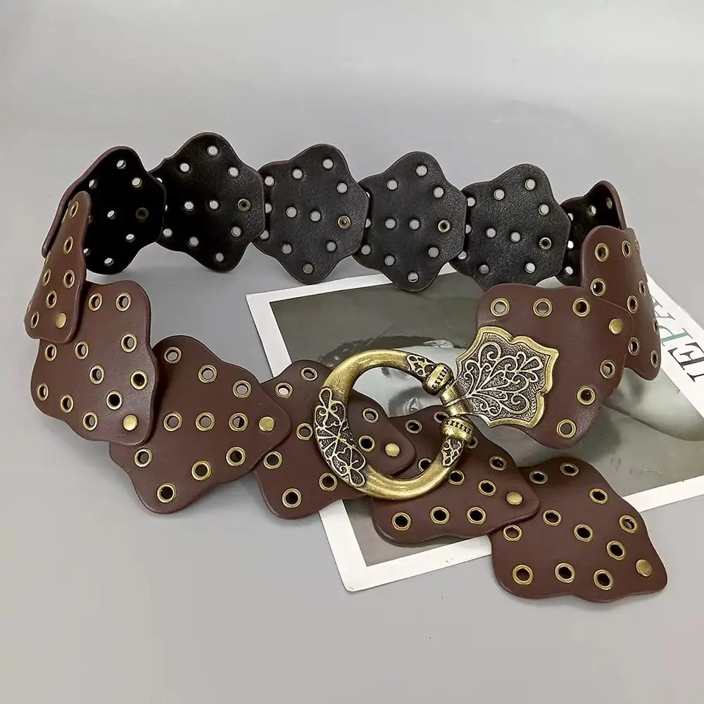 موضة جروميت بولي Leather حزام خصر من الجلد خمر برشام واسعة الخصر حزام السرج y2k القوطية Steampunk حزام النساء السيدات