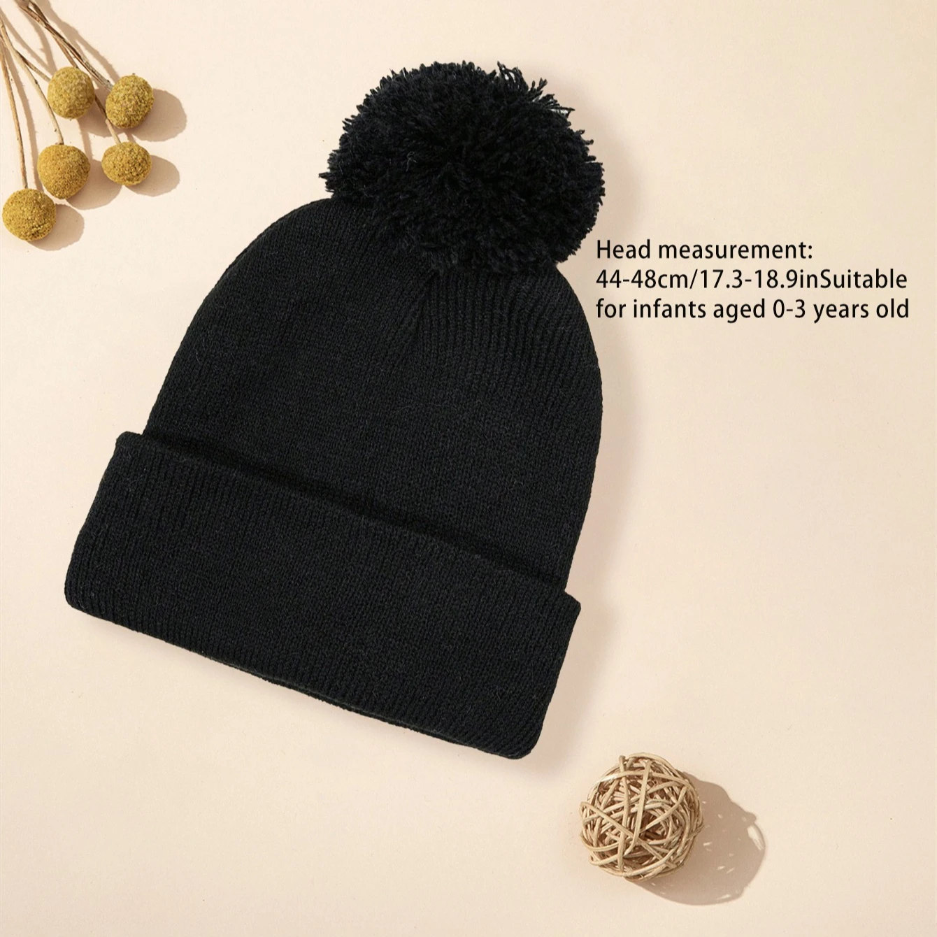 Children's knitted woolen hat with ball and elastic insulation cap suitable for newborns in winter