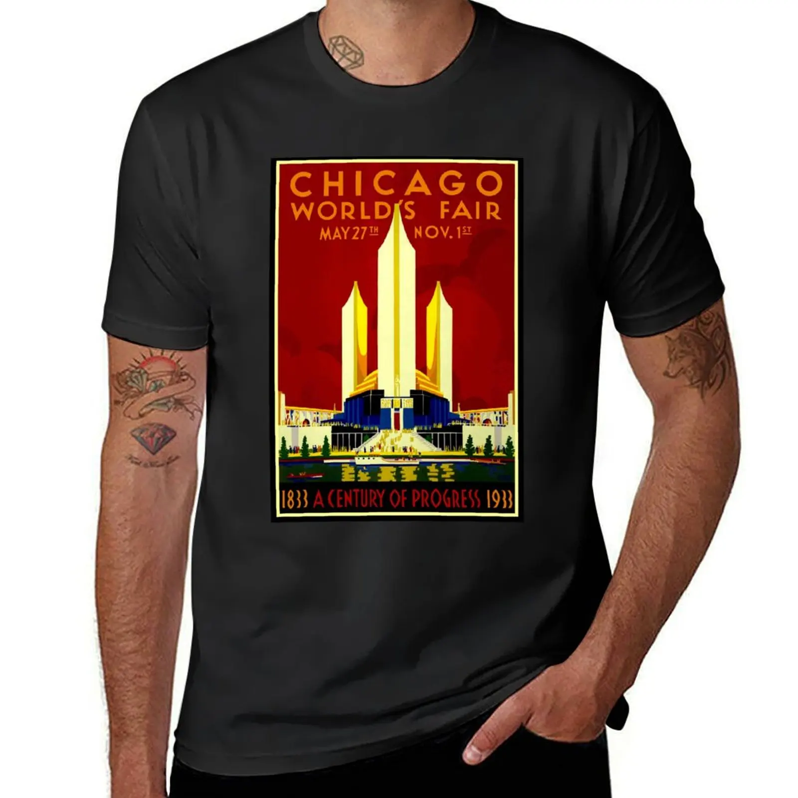 CHICAGO WORLDS FAIR Vintage (1933) Advertising Print T-Shirt vintage anime vintage clothes men clothings