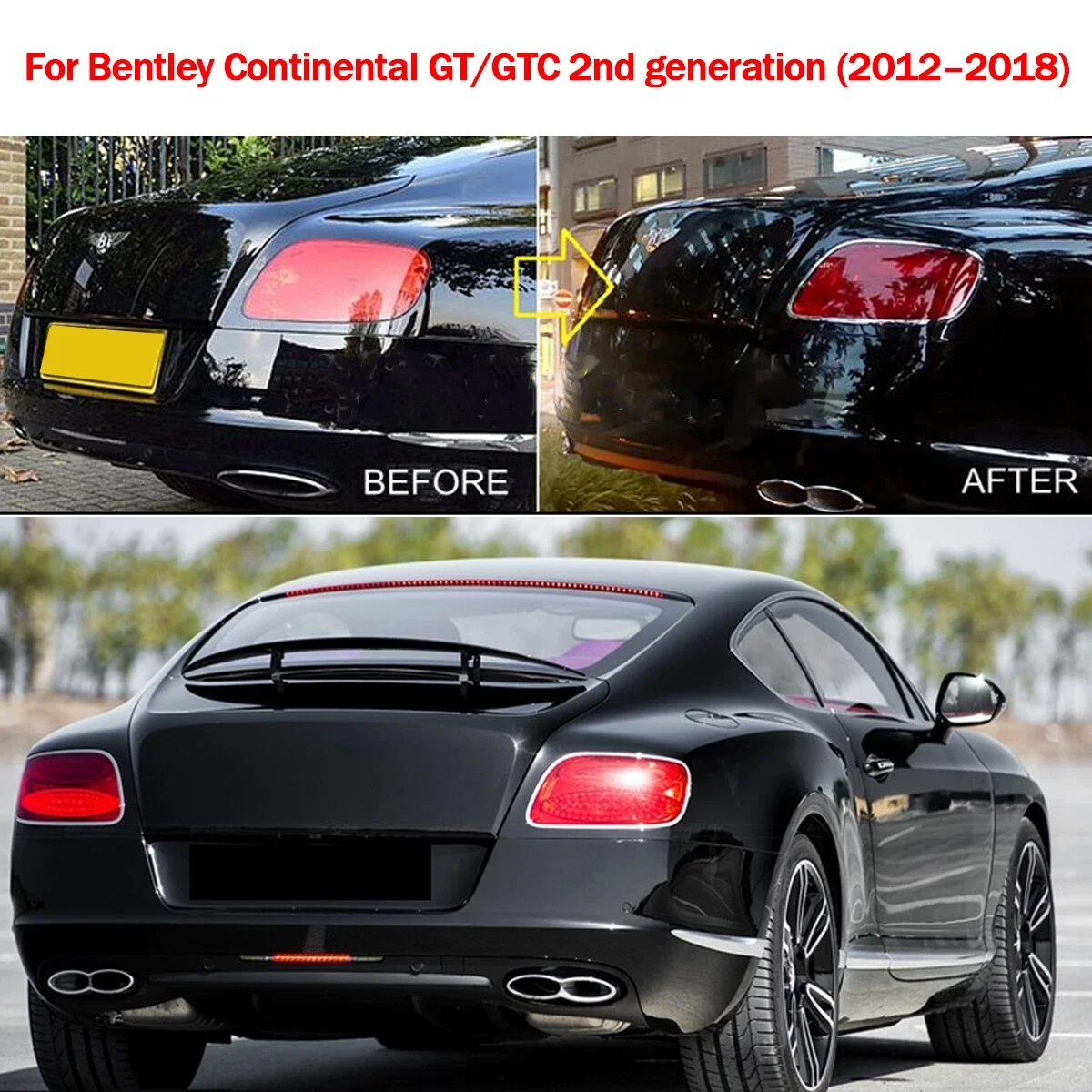 غطاء المصابيح الخلفية لسيارة بنتلي كونتيننتال GT GTC 2-door 2012-2018 أضواء خلفية خلفية إطار من الكروم قطع غيار السيارات