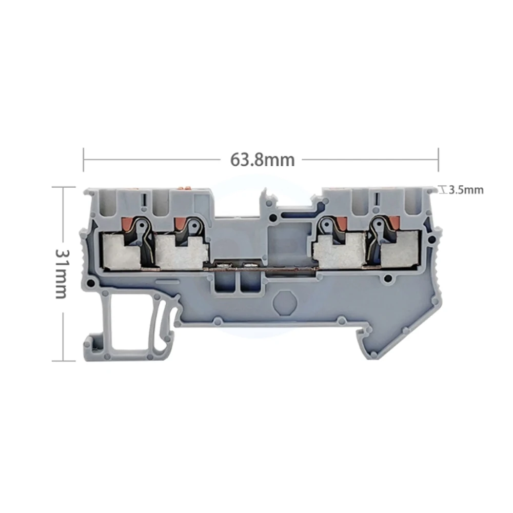 (5 Pcs) PT1.5-QUATTRO Spring-Loaded Quick-Connect Terminal Block, 2-in/2-out Rail-Mounted 2/2 Terminal Block PT-1.5