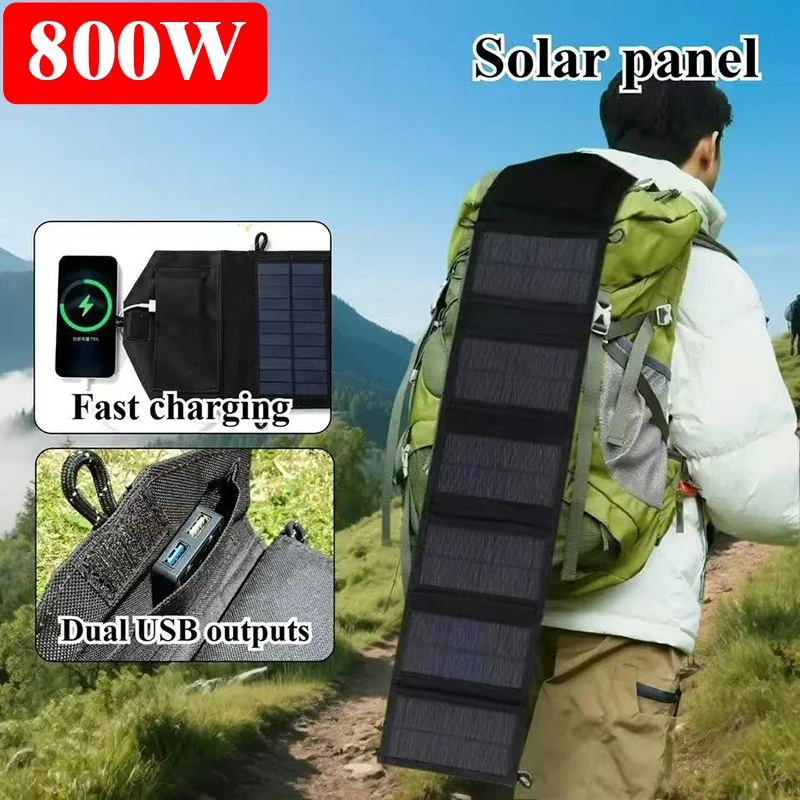 800 W tragbares faltbares Polysilizium-Solarpanel-Ladegerät USB 5 V DC zum Aufladen von Telefonen, Powerbank, geeignet für Wandern, Camping