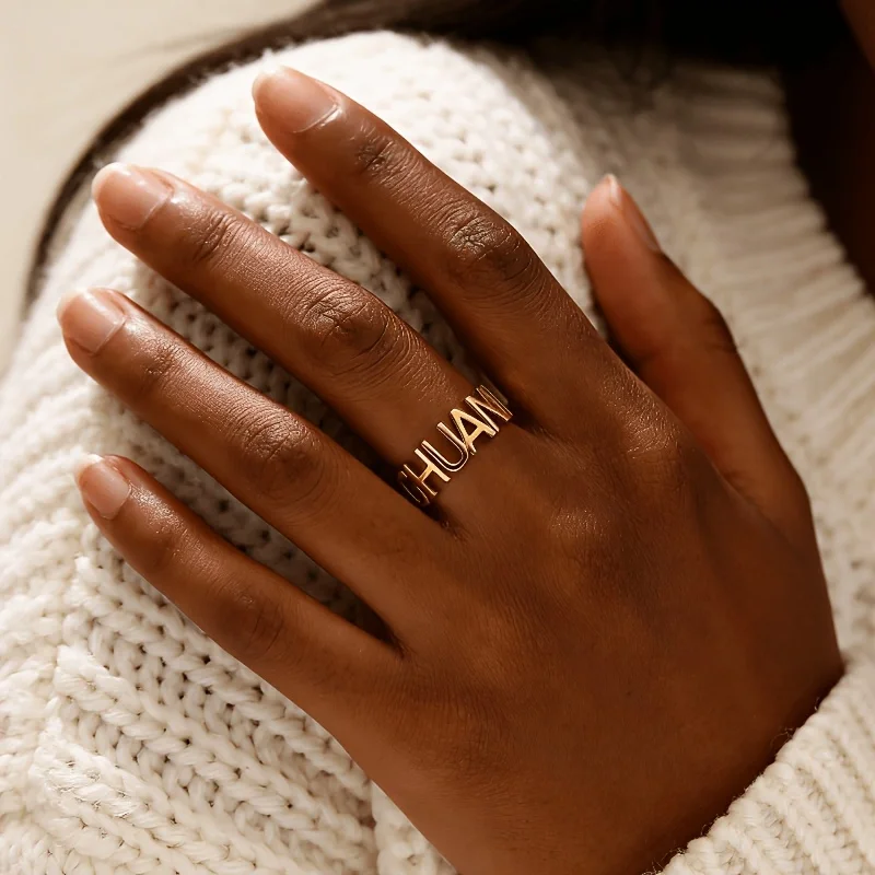 Personalized Custom Name Rings For Women Stainless Steel Gold Color Name Minimalist Statement Jewelry