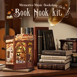 CUTEBEE DIY Book Nook Kit Miniature Wooden Dollhouse with Light Bookshelf Insert Decoration for Gifts Memories Music Bookshop