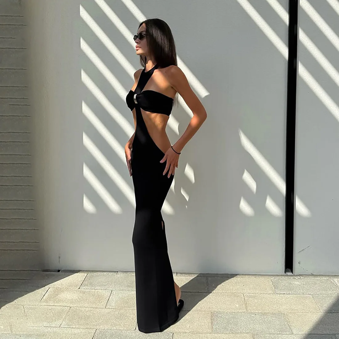 SKMY 2026 Autumn Winter New Women Clothing Sexy Spicy Girl Strapless Top Halter Neck Lace-Up Backless Split Dress Set Two Pieces - view 2