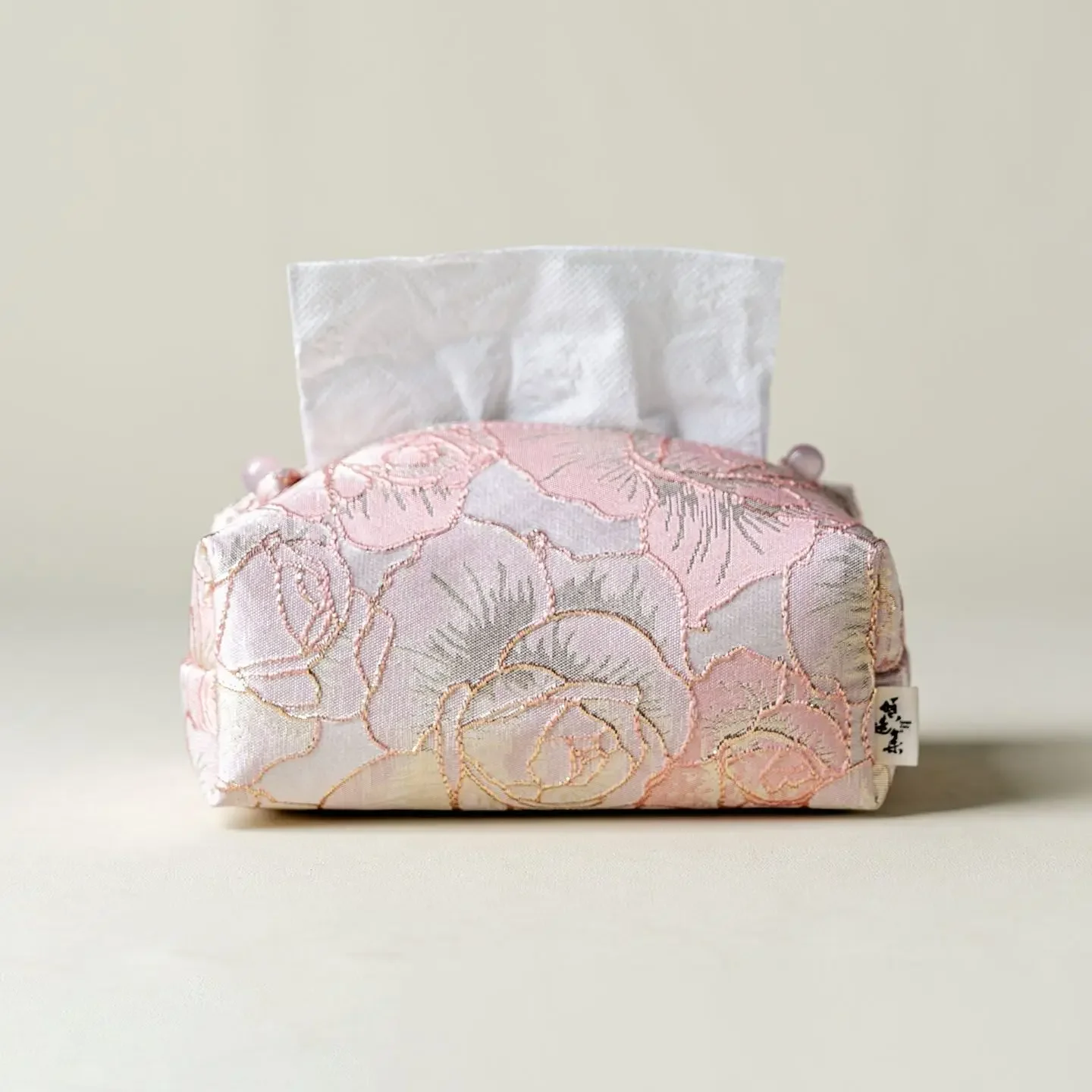 Peony Jacquard Fabric Tissue Box - Handmade New Chinese Style for Living Room Office Home, Tea Table Drawstring Pouch