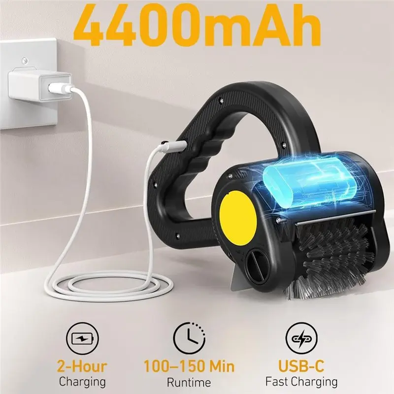 [NEW!A47U】 Electric Grill Brush With LED Light For Cast Iron& Stainless Steel For Outdoor BBQ 300 RPM Motor Splash Guard