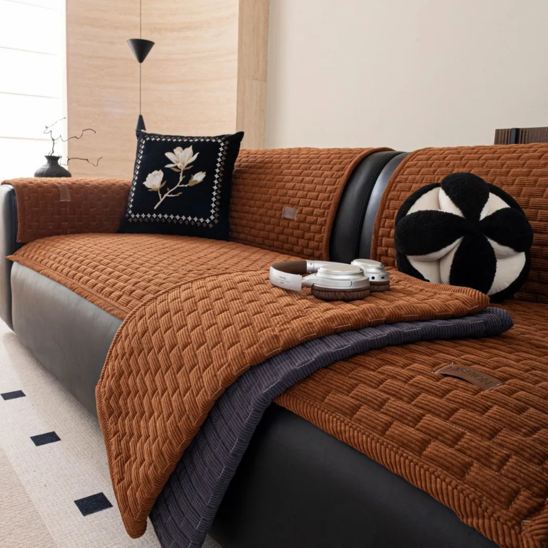 Thicken Corduroy Sofa Cover Solid Color Machine Washable Non-Slip Seat Pad Oil Absorbent Couch Sectional Sofa Cushion Protector